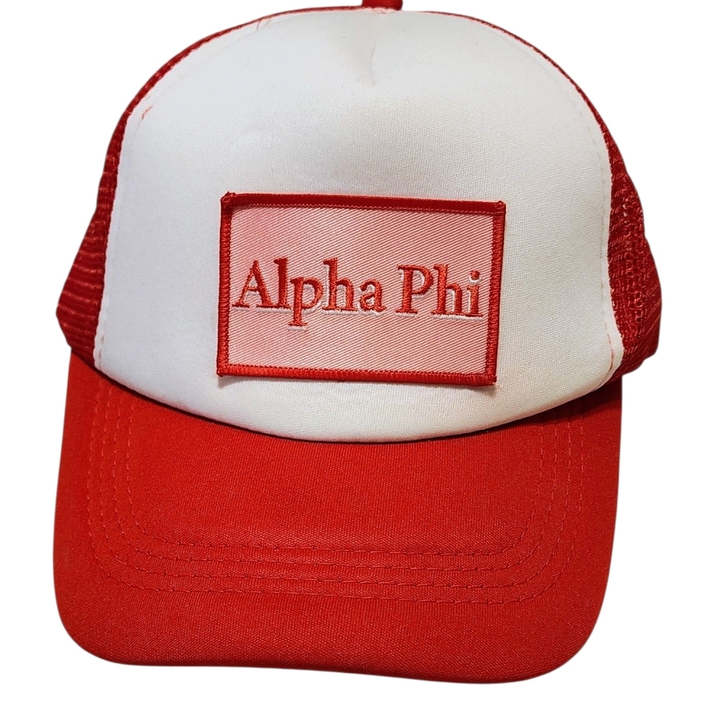 🔥 Vintage 1980s Foam Alpha Phi Basic Trucker‎ Cap Red Snapback Cap 🔥